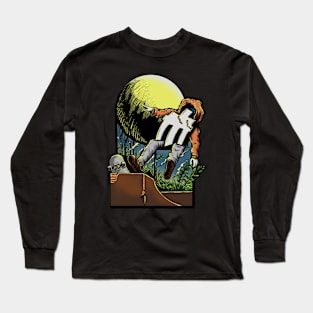 Skeleton Skateboar Moon Long Sleeve T-Shirt